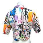 SheIn Multicolor Graffiti Print Button Down Short Sleeve Crop Shirt Blouse Top S Photo 1