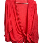 Lovestitch Kimono Top Womens S Red Floral Textured Flowy Tie Front Boho Beachy Photo 0