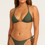 Women's Bikini‎ 3 Pc Set Size S Olive Green Triangle Top Tie Side Y2K Minimalist Photo 0