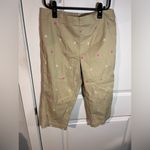 White Stag Khaki Crop Below-The-Knee Embroidery Y2K Pink Flower CapriPants Size8 Photo 6