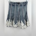 Michel Women's Flared Panel Denim Lace Skirt Size Small Y2K Vintage Blue Photo 2