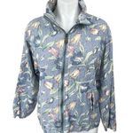 Vintage Vital Zone Blue 100% Silk Floral Relaxed Full Zip High Neck Jacket Sz S Photo 0