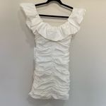 ZARA Draped Poplin Mini Dress White Off the Shoulder Ruched Size Small S Photo 5