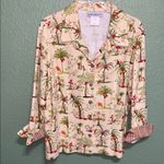 Vintage Linen Tropical Hawaiian Print Lightweight Jacket Boho Size XL Photo 1