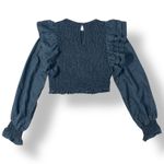 ZARA Stretchy Ruffle Sleeve Cropped Top Womens Size XS Gray Boho Photo 3