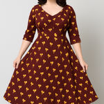 Unique Vintage  X GB Gywnnie Bee Maroon Yellow Midi 0X Heart‎ Balloon Dress Photo 0