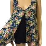 Lavish  Blue Green Floral Layered Open Front Swing Top Sleeveless Blouse Size XL Photo 2