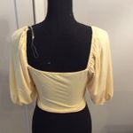 Haute Monde New NWT Yellow Ruched Tie Front Puff Sleeve Romantic Crop Top M Size M Photo 2
