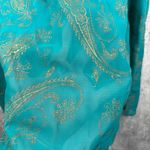 CHAPS Blouse M NWT Gold Metallic Paisley Peasant Top Teal Swirl Smocked Boho Photo 5