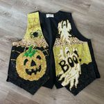 Vintage Fashion Fantasy Vest Black Sequined Halloween Vest Orange Size L Photo 6