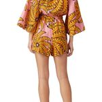 Farm Rio NWT Banana Floral Linen 3/4 Sleeve Romper Pink/Yellow Women's Size S Photo 1
