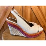 SO  Wedge Sandal With Multi Color Trim & Tan Upper Sz 8M Photo 2