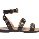 Sandro New in Box NOIR Susie Leather Studded Scalloped Straps Flat Sandals Size 37 Photo 1