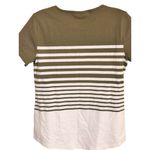 Karen Scott Sport Small Cotton Casual Sporty Olive & White Striped T-Shirt Photo 1