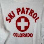Mighty fine Women's White Fuzzy Ski Patrol Colorado Crewneck Sweater Medium Photo 3