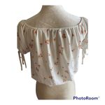 PaperMoon Beautiful ivory floral top, peasant style with gold buttons down the front, ties at the sleeve, very lightweight, elastic waist, like new, size small  Photo 6