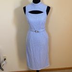 Eshakti Belted baby blue lace midi dress Photo 3