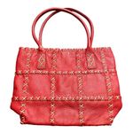 BERGE ITALY GENUINE LEATHER TOTE BAG RED w/ TAUPE STITCHING BOHO‎ WOMENS PURSE Photo 0