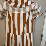 Dress Day off the shoulder brown white striped wide leg jumpsuit with pockets L. Size L Photo 7