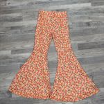 Three Bird Nest NWT retro floral ribbed knit bell bottom pants size large R2 Orange Photo 0