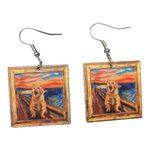 Cute Cat Oil Painting Style Light Weight Thin Acrylic Print Earrings Nickel Photo 3