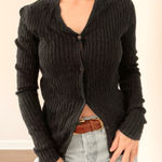 August Silk  Black Ribbed Silk Cardigan Photo 0