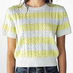 Dunst Striped Cable Knit Short Sleeve Sweater Top Size S Yellow Photo 0