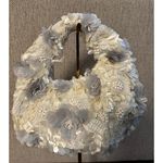 Viral Handcrafted in India White/Gray 3D Floral Beaded Crescent Bag Mini Bag NWT White Photo 0