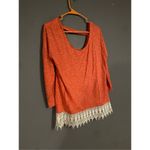 Takara  Open Back Coral Top Blouse Crochet Lace Trim Hem Size Medium Photo 3