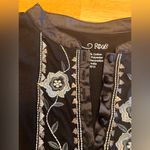 Black Embroidered Women's Top w satin details boho summer business casual cotton Size L Photo 3