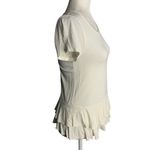 Ann Taylor LOFT Short Sleeve Ruffle T Shirt XS Cream Stretch Knit Round Neck Photo 4