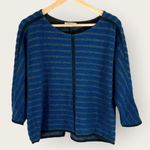 Madewell Top Blue and Gray Striped Back Zip Up Sweater 3/4 Sleeve Size S Photo 1