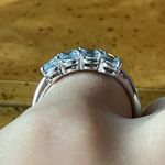 Natural Aquamarine White Diamond Sterling Silver Ring Size 7.75 Photo 1