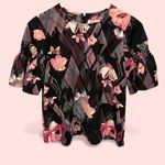 Alfani Cute ruffle woven sleeve floral cherry blossom blouse flowy boho Photo 1