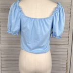 SheIn Cropped Off the Shoulder Blouse Puff Sleeve Tie Bust Blue-Large (8/10) Photo 1