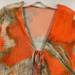SheIn  Orange Abstract Bell Sleeve Cardigan OS Photo 1