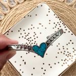 EGE ‘89 Silver Pewter Turquoise Heart Pointed Slip On Slim Bracelet Cuff Western Photo 4