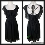 Akualani Black Sleeveless Ruffle Top Lace Up Back Knee Length Dainty Dress Small Photo 1