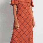 Modcloth Orange Plaid Flutter Sleeve V Neck Midi Dress Womens M Photo 0