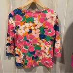 Talbots Cute pinky floral tropical stretch 3/4 sleeve top boho coastal cheery Photo 3