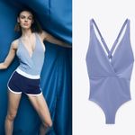 ZARA NWT  Strappy Crossover One Piece Swimsuit Blue Large Photo 3
