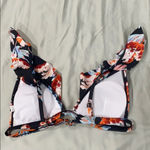 Women’s Blue Orange Padded Bra Style Floral Ruffle Swim Bikini Top Sz S Photo 3