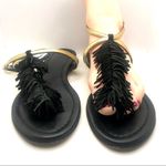 VISCONTI & DE REAU BLACK & GOLD LEATHER WITH FRINGE THONG SANDALS (37) Size 6 Photo 4