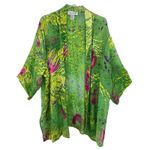 Dina Porter kimono 3X hand painted silk blend watercolor floral burnout topper Green Photo 0