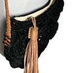 Mar Y Sol Raffia Shoulder Bag Black Woven Straw Purse Leather Tassel Madagascar Photo 4