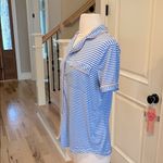 Comfy Knit Pajama Top Collared Button Down Blue White Striped Photo 2