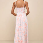 Lulus Exceptional Sweetness Peach Floral Chiffon Pleated Maxi Dress Size XL Photo 1