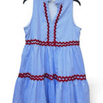 Entro Ric Rac Matilda Mini Dress Blue White Striped Ruffle V Neck Cotton Small Photo 0