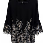 Alfani  Women's Blouse Medium Black White Floral Crochet Sleeves Polyester Photo 0