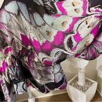 Roberto Cavalli  Women's Multicolor V-Neck Silk Chiffon Butterfly Printed Top Photo 3